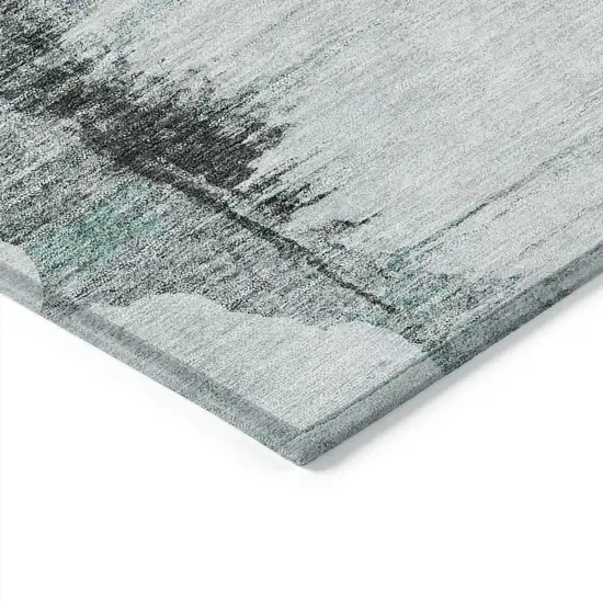 8' Teal Blue Silver And Gray Round Abstract Washable Indoor Outdoor Area Rug Photo 3
