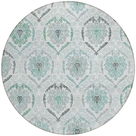8' Teal Blue Silver And Gray Round Medallion Washable Indoor Outdoor Area Rug Photo 5