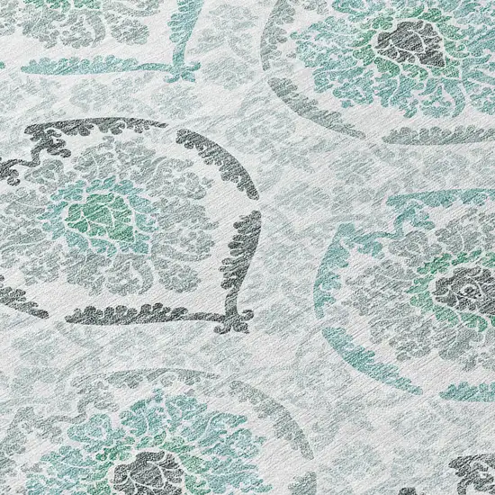 8' Teal Blue Silver And Gray Round Medallion Washable Indoor Outdoor Area Rug Photo 8