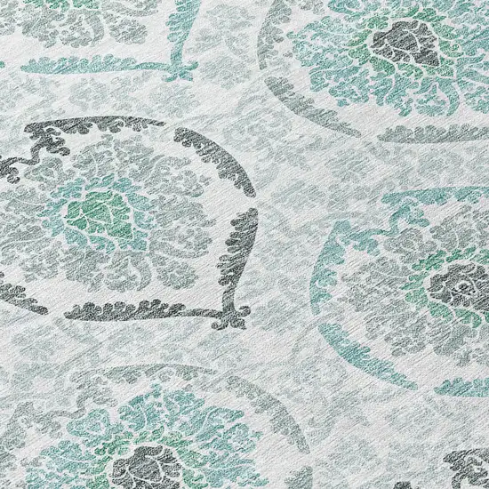 8' Teal Blue Silver And Gray Round Medallion Washable Indoor Outdoor Area Rug Photo 8