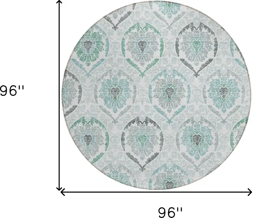 8' Teal Blue Silver And Gray Round Medallion Washable Indoor Outdoor Area Rug Photo 3