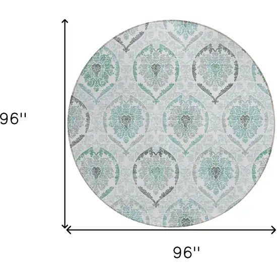 8' Teal Blue Silver And Gray Round Medallion Washable Indoor Outdoor Area Rug Photo 3