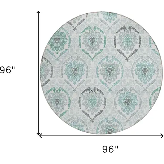 8' Teal Blue Silver And Gray Round Medallion Washable Indoor Outdoor Area Rug Photo 3