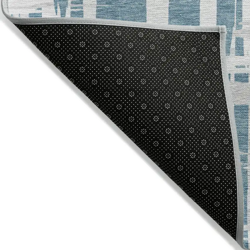 8' Teal Blue Silver And Ivory Round Striped Washable Indoor Outdoor Area Rug Photo 9