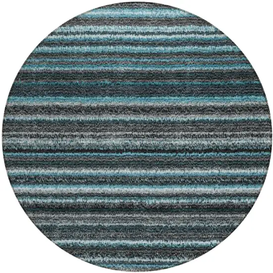 8' Teal Blue Sky Blue And Gray Round Striped Washable Indoor Outdoor Area Rug Photo 1