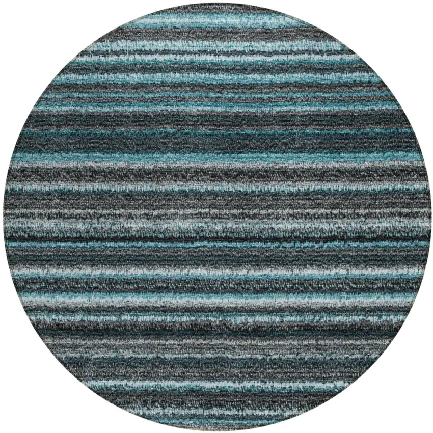 8' Teal Blue Sky Blue And Gray Round Striped Washable Indoor Outdoor Area Rug Photo 1