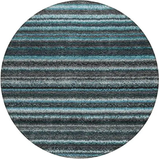 8' Teal Blue Sky Blue And Gray Round Striped Washable Indoor Outdoor Area Rug Photo 1