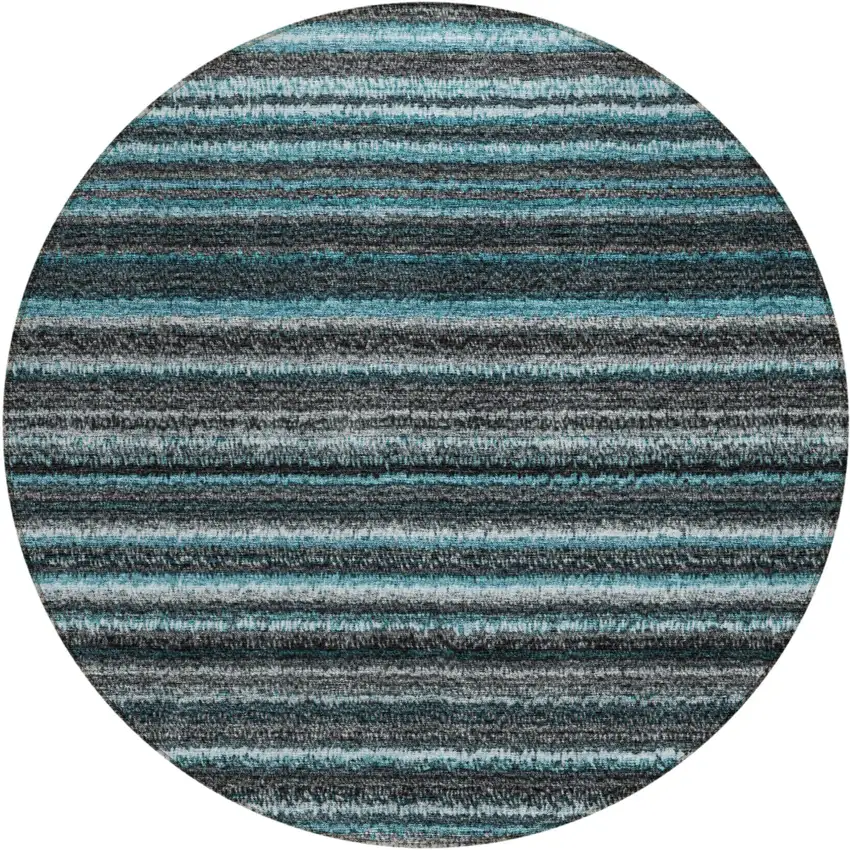 8' Teal Blue Sky Blue And Gray Round Striped Washable Indoor Outdoor Area Rug Photo 1