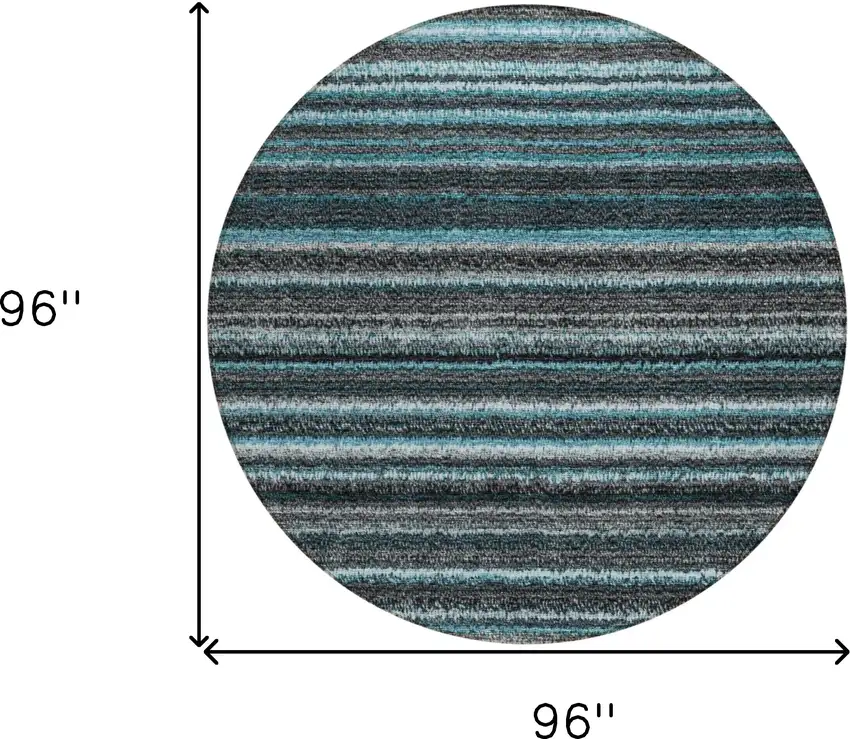 8' Teal Blue Sky Blue And Gray Round Striped Washable Indoor Outdoor Area Rug Photo 2