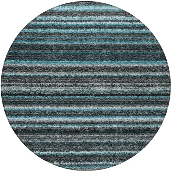 8' Teal Blue Sky Blue And Gray Round Striped Washable Indoor Outdoor Area Rug Photo 4