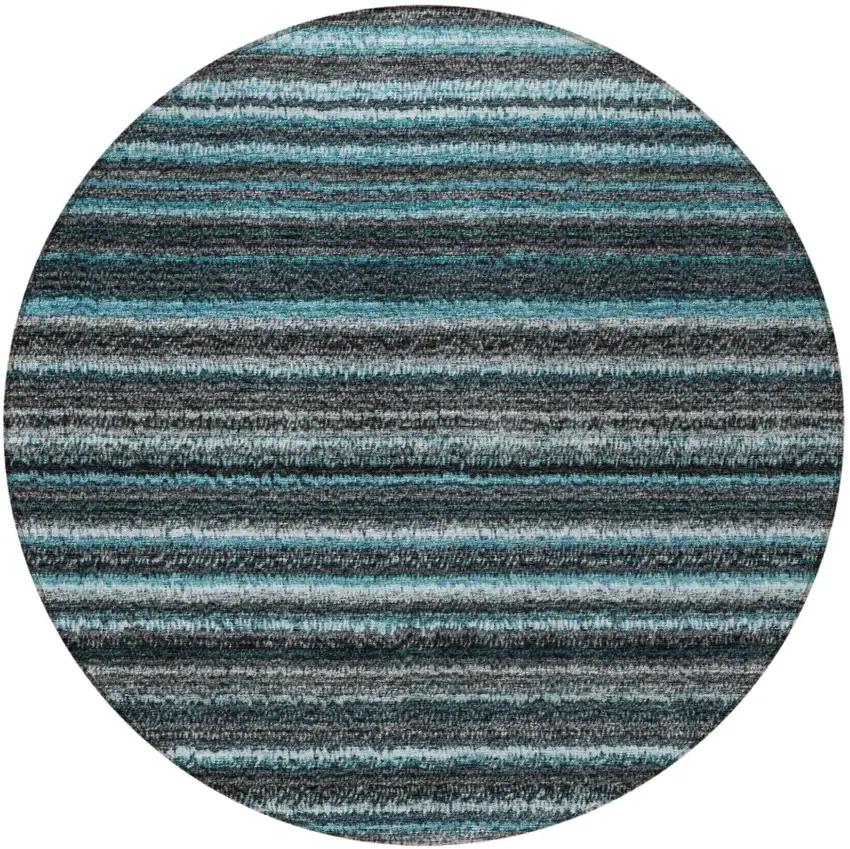 8' Teal Blue Sky Blue And Gray Round Striped Washable Indoor Outdoor Area Rug Photo 4