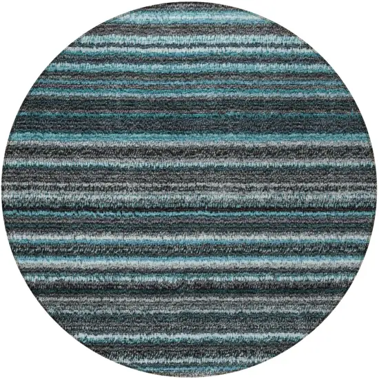8' Teal Blue Sky Blue And Gray Round Striped Washable Indoor Outdoor Area Rug Photo 4