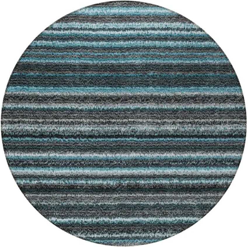 8' Teal Blue Sky Blue And Gray Round Striped Washable Indoor Outdoor Area Rug Photo 4