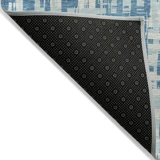 8' Teal Blue Sky Blue And Ivory Round Abstract Washable Indoor Outdoor Area Rug Photo 3