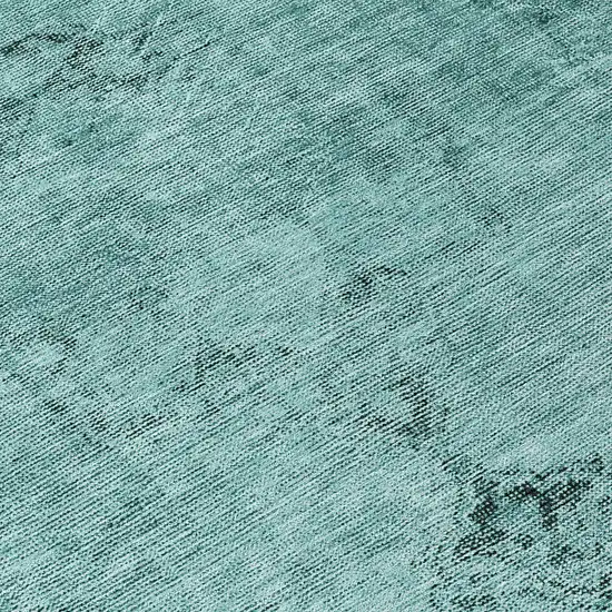 8' Teal Blue Turquoise And Charcoal Round Oriental Washable Indoor Outdoor Area Rug Photo 9