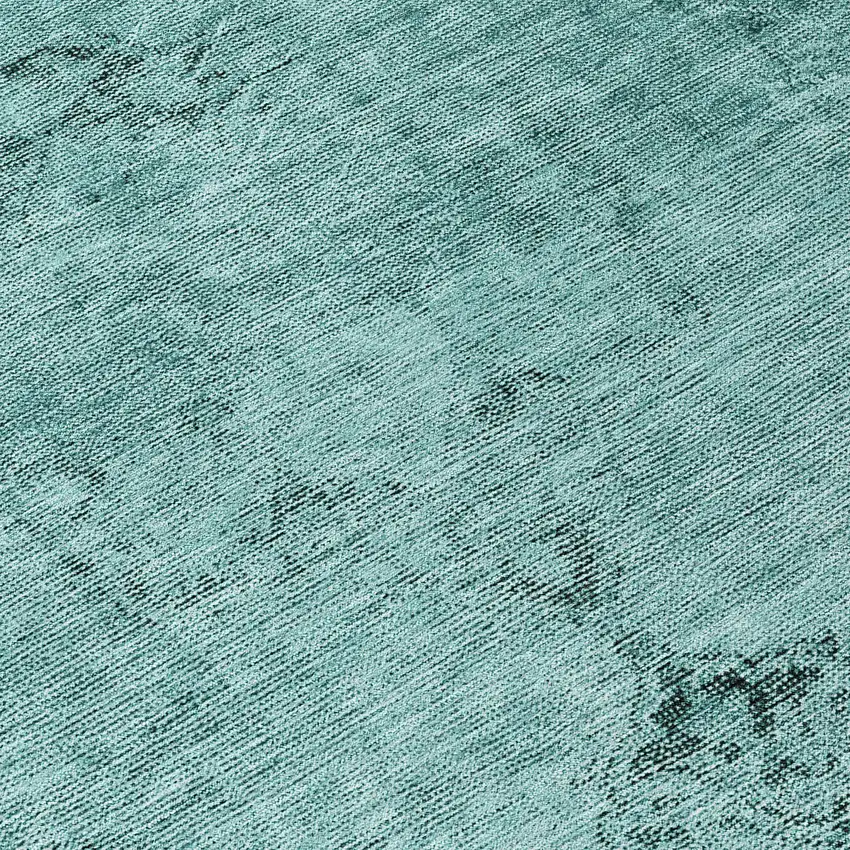 8' Teal Blue Turquoise And Charcoal Round Oriental Washable Indoor Outdoor Area Rug Photo 9