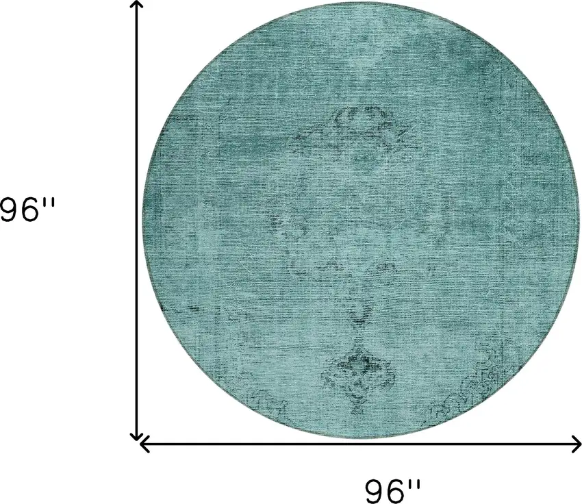 8' Teal Blue Turquoise And Charcoal Round Oriental Washable Indoor Outdoor Area Rug Photo 3