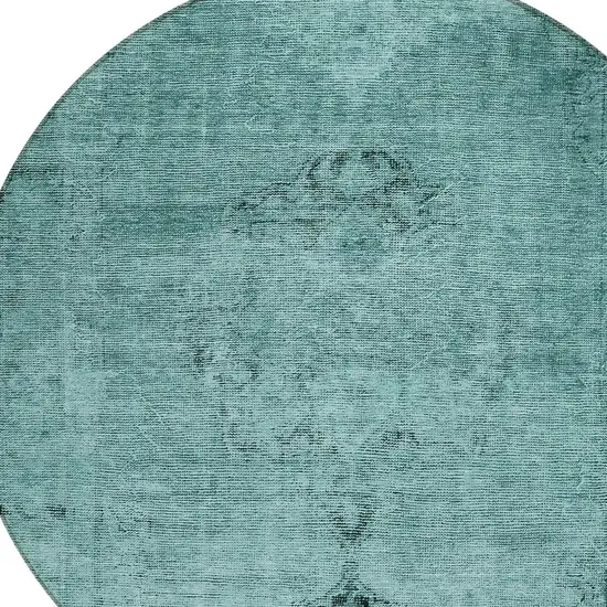 8' Teal Blue Turquoise And Charcoal Round Oriental Washable Indoor Outdoor Area Rug Photo 5