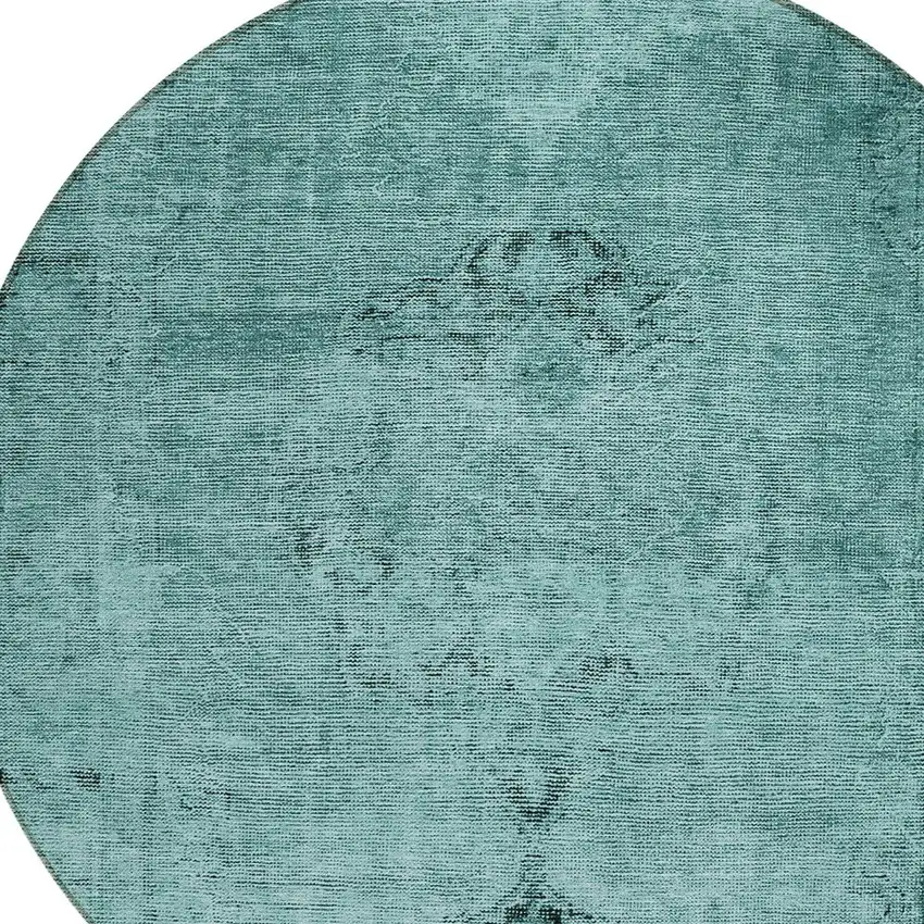 8' Teal Blue Turquoise And Charcoal Round Oriental Washable Indoor Outdoor Area Rug Photo 5