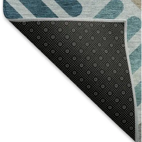 8' Teal Blue Wheat And Gray Round Geometric Washable Indoor Outdoor Area Rug Photo 5