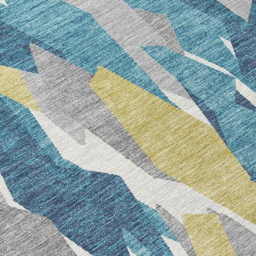 8' Teal Blue Yellow And Ivory Round Striped Washable Indoor Outdoor Area Rug Photo 8