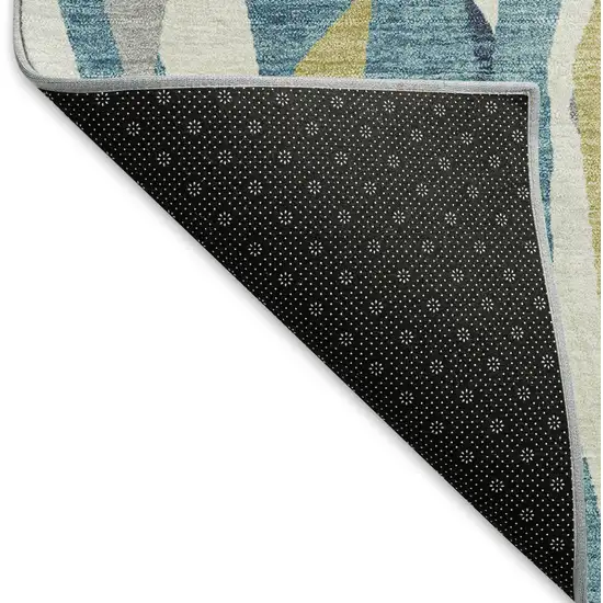 8' Teal Blue Yellow And Ivory Round Striped Washable Indoor Outdoor Area Rug Photo 5