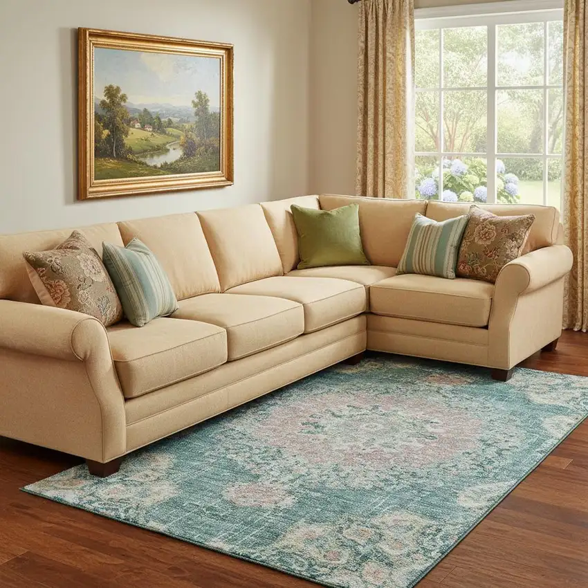 8' Teal Blush And Ivory Floral Washable Area Rug With UV Protection Photo 2