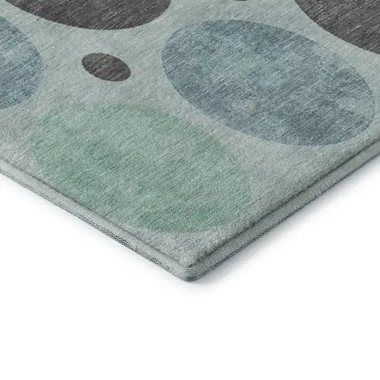 8' Teal Charcoal And Beige Geometric Washable Round Rug With UV Protection Photo 6