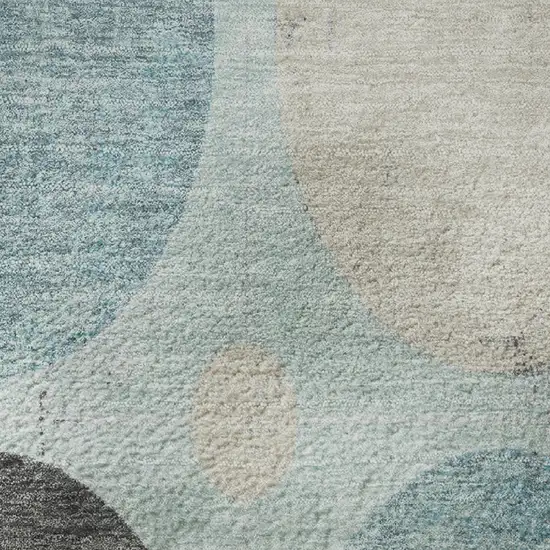 8' Teal Charcoal And Beige Geometric Washable Round Rug With UV Protection Photo 8