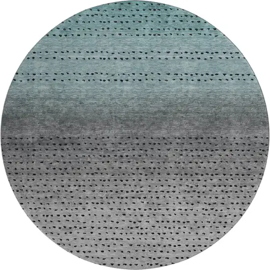 8' Teal Charcoal And Gray Abstract Washable Round Rug With UV Protection Photo 1