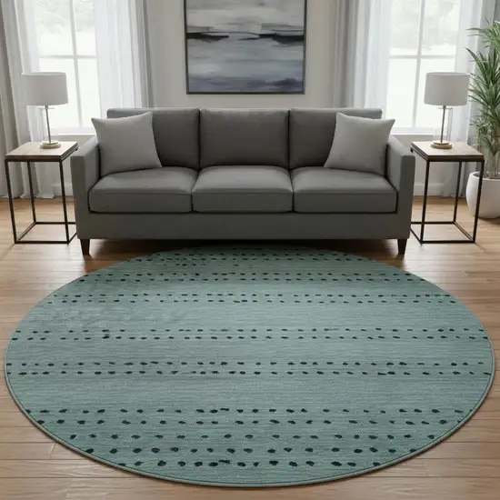 8' Teal Charcoal And Gray Abstract Washable Round Rug With UV Protection Photo 2