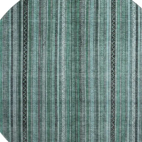 8' Teal Charcoal And Gray Striped Washable Round Rug With UV Protection Photo 2