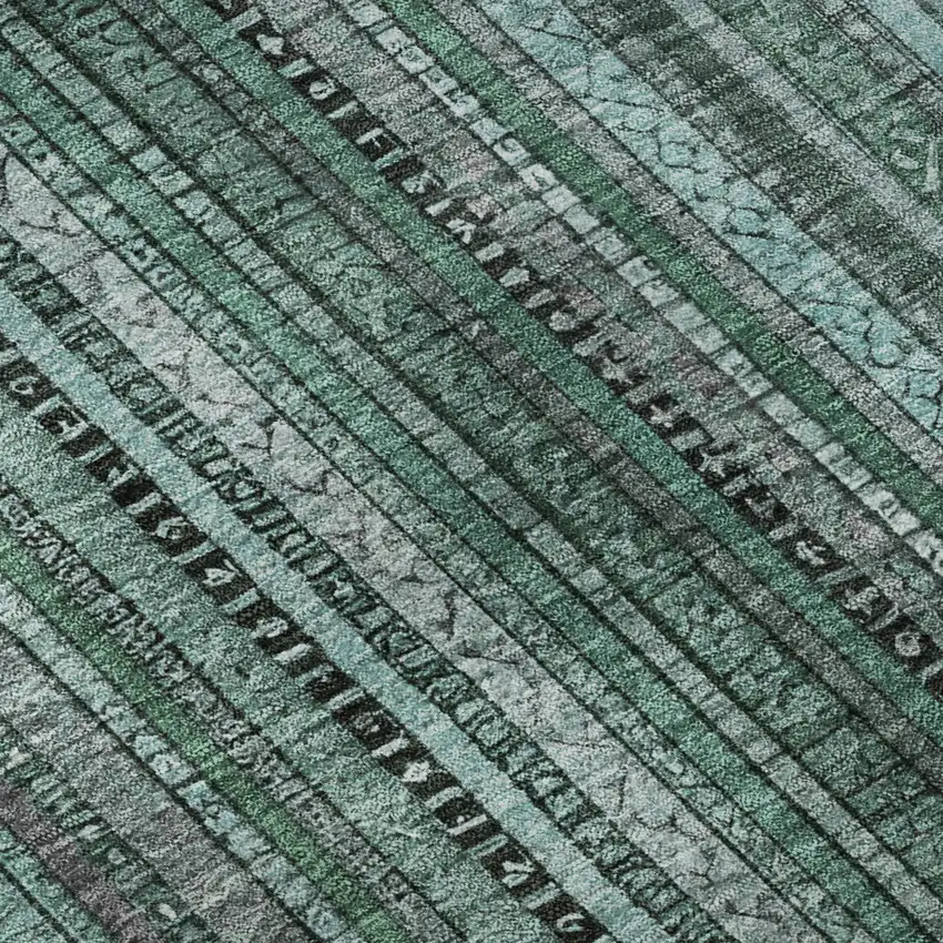 8' Teal Charcoal And Gray Striped Washable Round Rug With UV Protection Photo 8