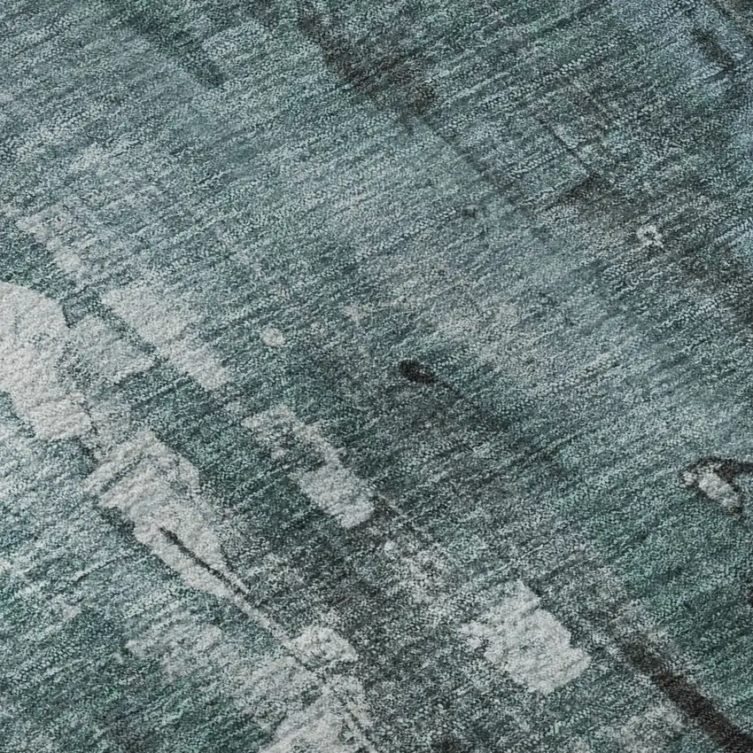 8' Teal Charcoal And Ivory Abstract Washable Round Rug With UV Protection Photo 8