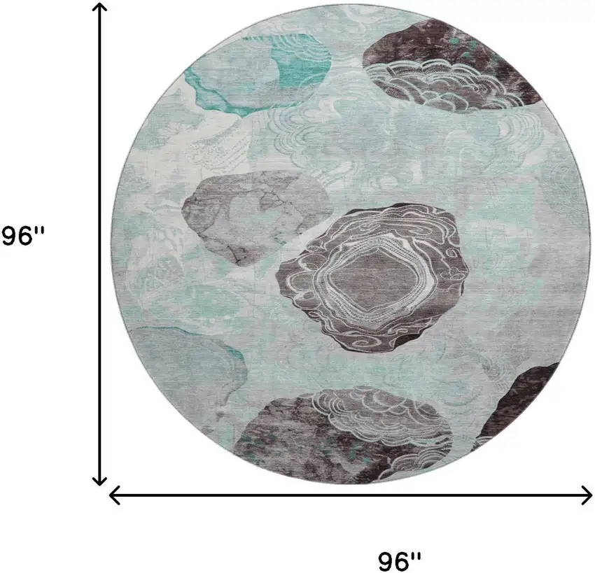 8' Teal Charcoal And Ivory Geometric Washable Round Rug With UV Protection Photo 9