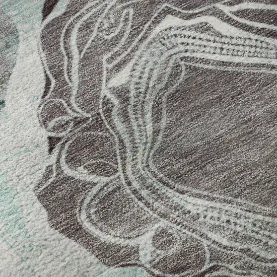 8' Teal Charcoal And Ivory Geometric Washable Round Rug With UV Protection Photo 8