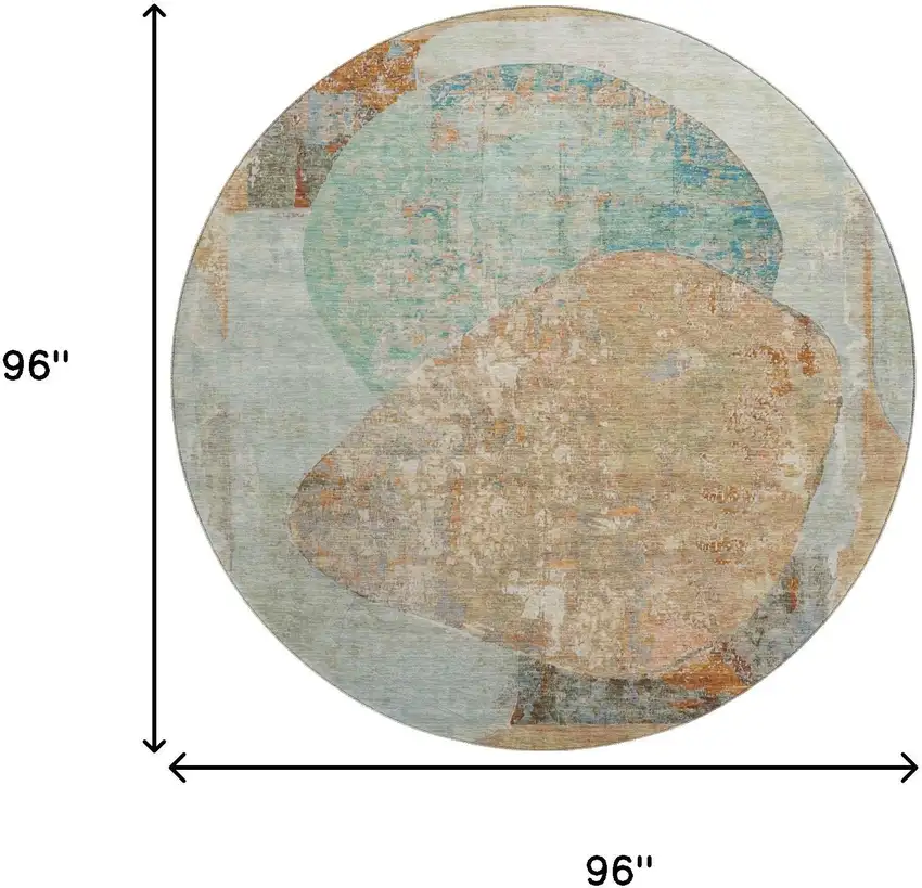 8' Teal Copper And Gray Abstract Washable Round Rug With UV Protection Photo 9