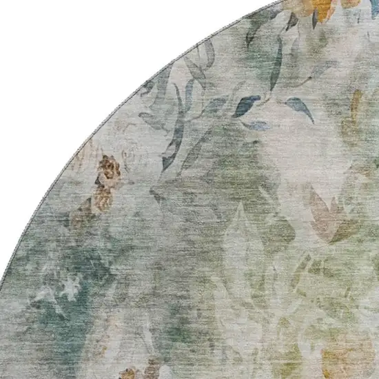 8' Teal Copper And Ivory Floral Washable Round Rug With UV Protection Photo 3