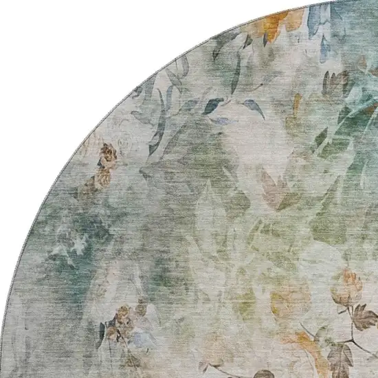 8' Teal Copper And Ivory Floral Washable Round Rug With UV Protection Photo 4