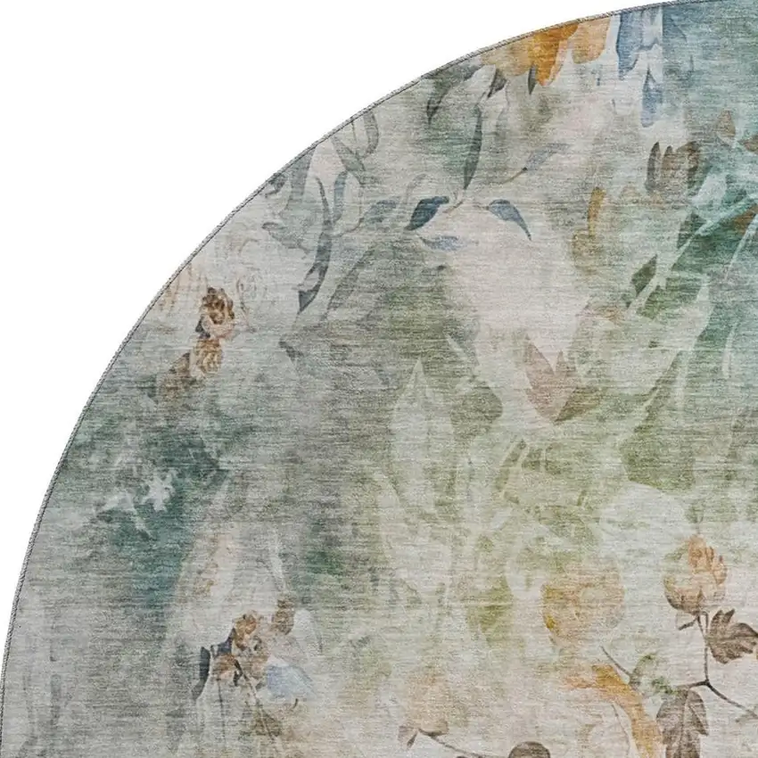 8' Teal Copper And Ivory Floral Washable Round Rug With UV Protection Photo 4