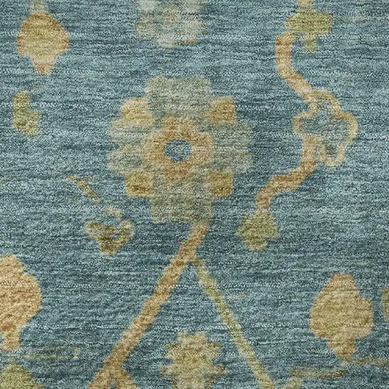 8' Teal Gold And Blue Floral Washable Round Rug With UV Protection Photo 9