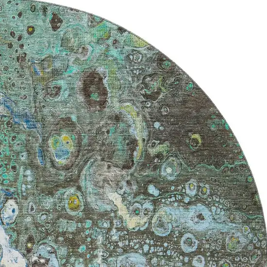 8' Teal Gold And Gray Abstract Washable Round Rug With UV Protection Photo 3
