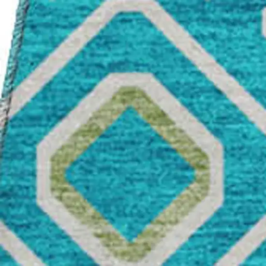 8' Teal Gold And Green Southwestern Washable Round Rug With UV Protection Photo 2