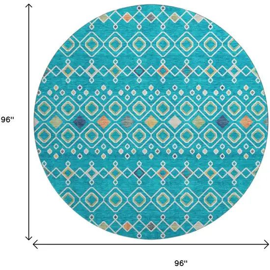8' Teal Gold And Green Southwestern Washable Round Rug With UV Protection Photo 9