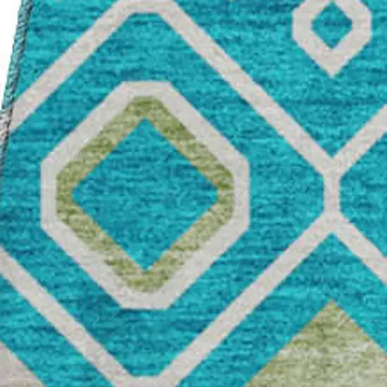 8' Teal Gold And Green Southwestern Washable Round Rug With UV Protection Photo 3