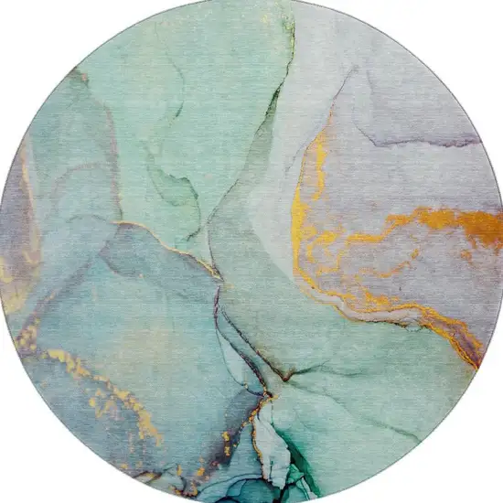 8' Teal Gold And Ivory Abstract Washable Round Rug With UV Protection Photo 4