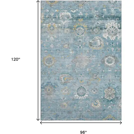 8' Teal Gold And Ivory Oriental Washable Area Rug With UV Protection Photo 7