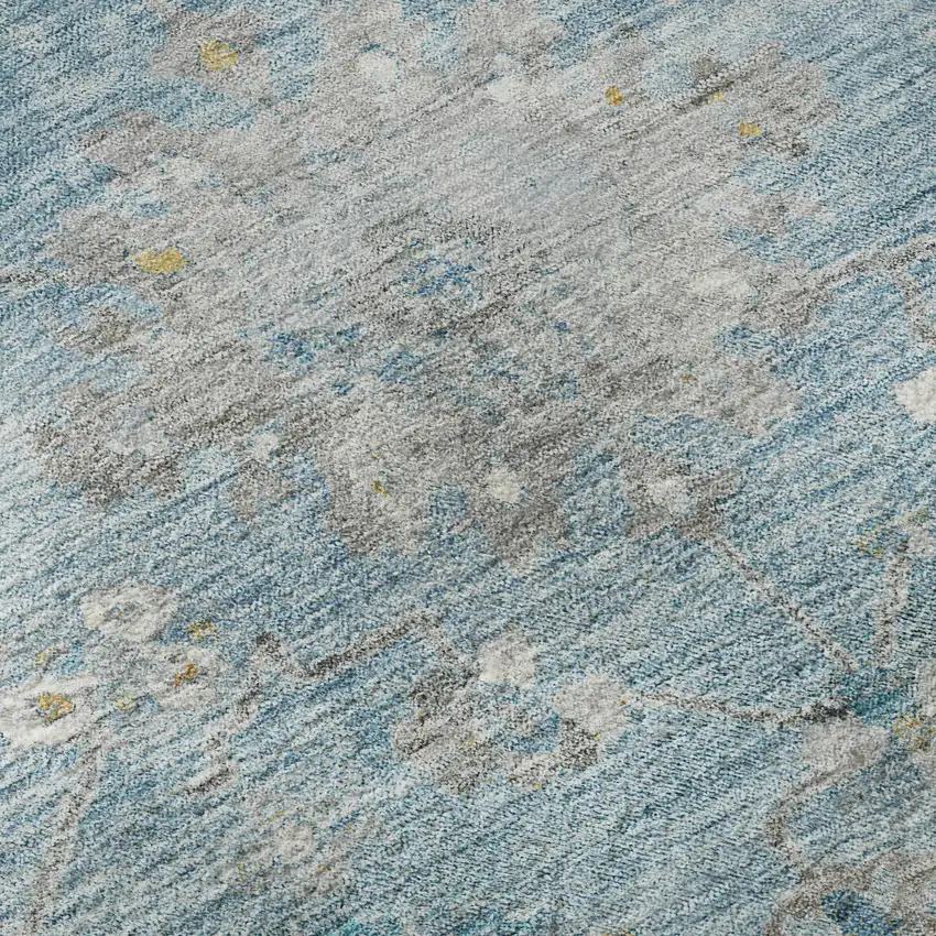 8' Teal Gold And Ivory Oriental Washable Area Rug With UV Protection Photo 9