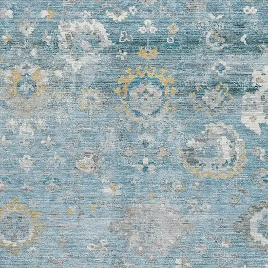 8' Teal Gold And Ivory Oriental Washable Area Rug With UV Protection Photo 2