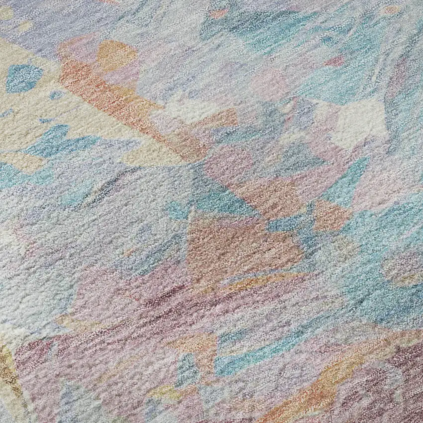 8' Teal Gold And Pink Abstract Washable Round Rug With UV Protection Photo 8